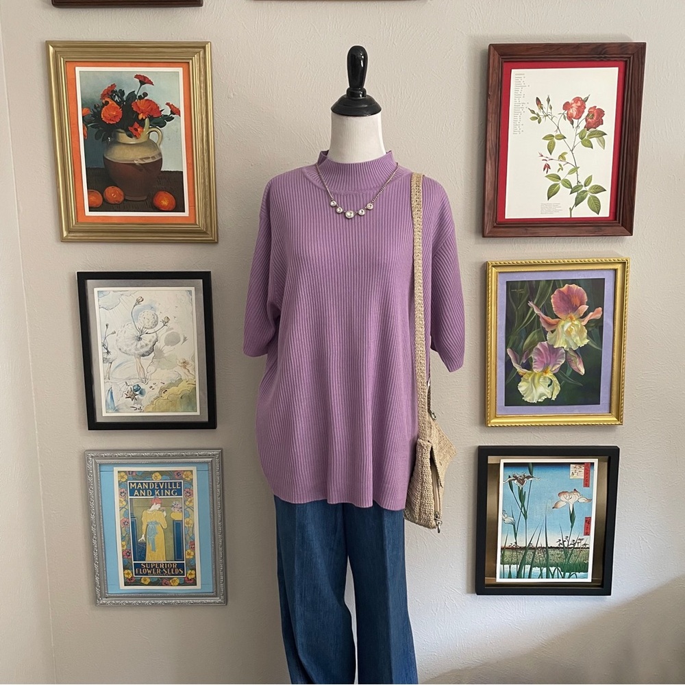 Vintage NWT Relaxed Ribbed Short-Sleeve Sweater - Lavender
